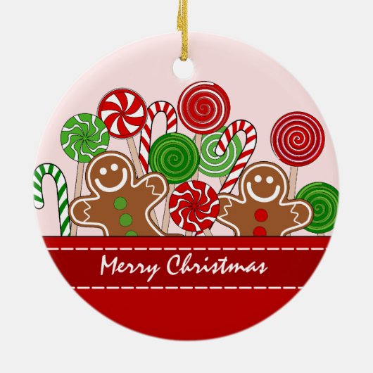 かわいい赤いクリスマスのジンジャーブレッド セラミックオーナメント (裏面)