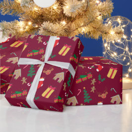 かわいい赤いクリスマスのテーマパターン ラッピングペーパー
