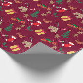 かわいい赤いクリスマスのテーマパターン ラッピングペーパー (角)