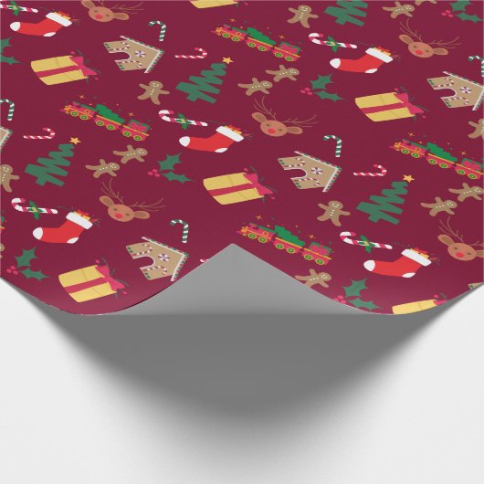 かわいい赤いクリスマスのテーマパターン ラッピングペーパー (角)