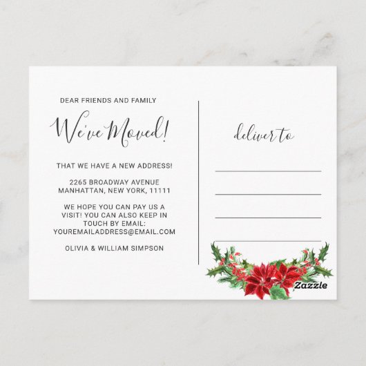 かわいい赤いクリスマスカーのホリデー引越しのお知らせ ポストカード (裏面)