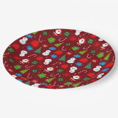 かわいい赤いクリスマスサンタ&雪だるま柄 ペーパープレート (アングル)