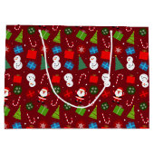 かわいい赤いクリスマスサンタ&雪だるま柄 ラージペーパーバッグ (裏面)