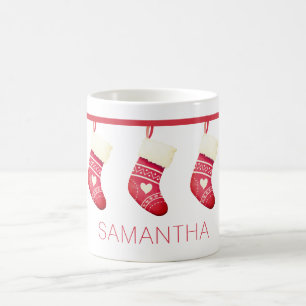 かわいい赤いクリスマスストッキング名マグカップ コーヒーマグカップ