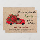 かわいい赤いクリスマストラックポインセチア移動 案内状 (正面/裏面)