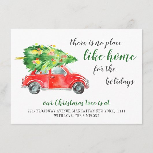 かわいい赤いクリスマスファームトラック移動素朴中 案内状 (正面)