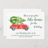 かわいい赤いクリスマスファームトラック移動素朴中 案内状 (正面/裏面)