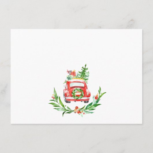かわいい赤いクリスマスファームトラック移動素朴中 案内状 (裏面)