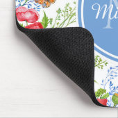 かわいい赤いケシの花と青い蝶のデザインに名前を入れて マウスパッド (コーナー)