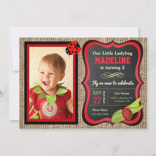 かわいい赤いコバチの子供の誕生日パーティーの写真 招待状 (正面)