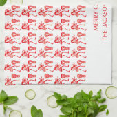 かわいい赤いシルエットとハッピーダンス キッチンタオル (折り畳み)