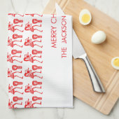 かわいい赤いシルエットとハッピーダンス キッチンタオル (四つ折り)