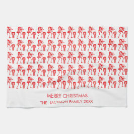 かわいい赤いシルエットとハッピーダンス キッチンタオル