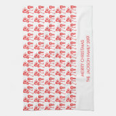 かわいい赤いシルエットとハッピーダンス キッチンタオル (縦)