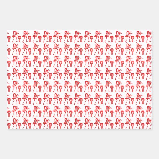 かわいい赤いシルエットとハッピーダンス ラッピングペーパーシート (正面3)
