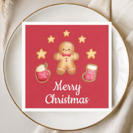 かわいい赤いジンジャーブレッドマン メリークリスマス スタンダードカクテルナプキン