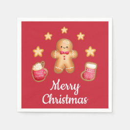 かわいい赤いジンジャーブレッドマン メリークリスマス スタンダードカクテルナプキン