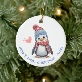 かわいい赤いスカーフペンギン | ベビー初めてのクリスマス セラミックオーナメント