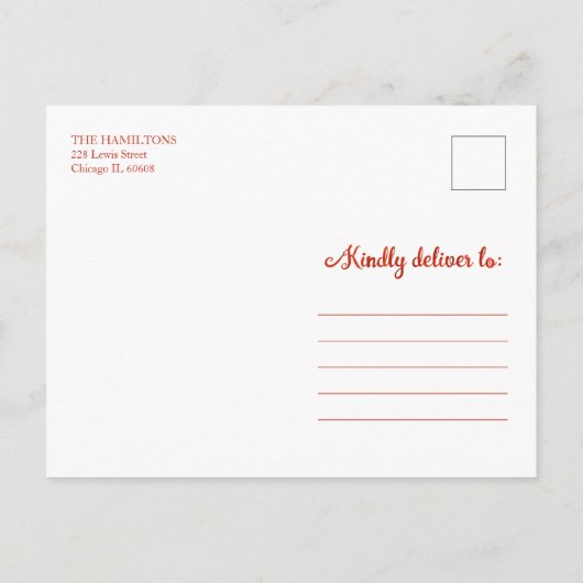 かわいい赤いスクリプトフォトスノーフレーククリスマス ポストカード (裏面)