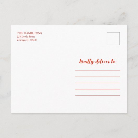 かわいい赤いスクリプト写真冬の葉のクリスマス ポストカード (裏面)