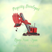 かわいい赤いスチームショベルディガー漫画イラストレーション ウィンドウサイン (シート3)