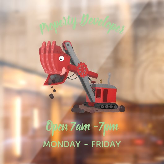 かわいい赤いスチームショベルディガー漫画イラストレーション ウィンドウサイン (シート2)