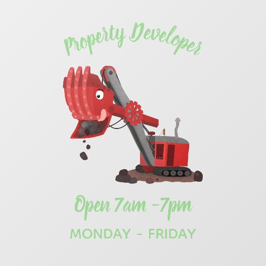 かわいい赤いスチームショベルディガー漫画イラストレーション ウィンドウサイン (シート)