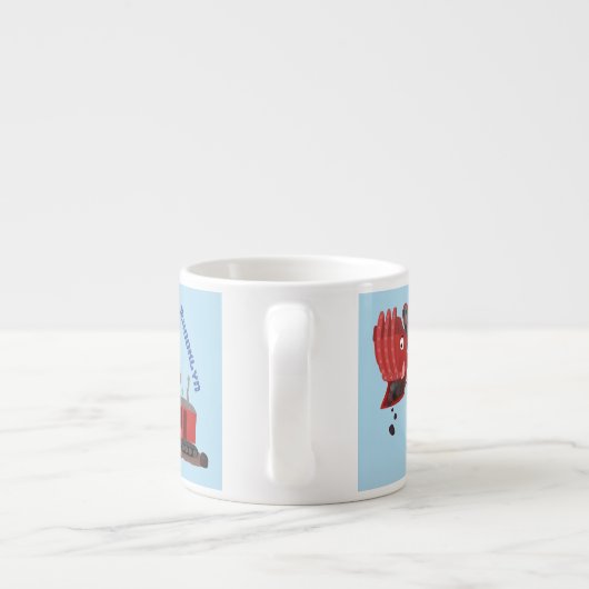 かわいい赤いスチームショベルディガー漫画イラストレーション エスプレッソカップ (裏面)