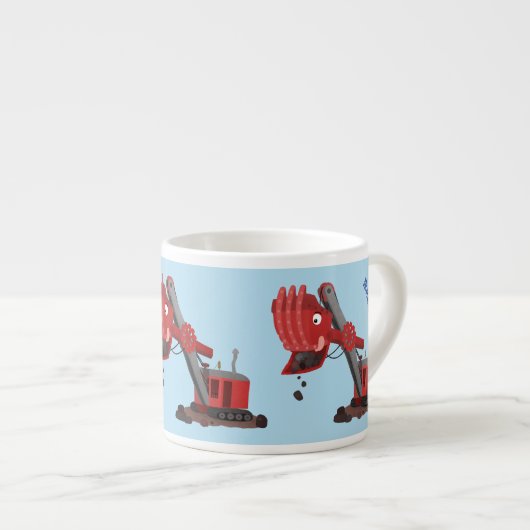かわいい赤いスチームショベルディガー漫画イラストレーション エスプレッソカップ (正面右)