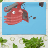 かわいい赤いスチームショベルディガー漫画イラストレーション キッチンタオル (折り畳み)