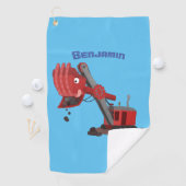 かわいい赤いスチームショベルディガー漫画イラストレーション ゴルフタオル (インサイチュ)