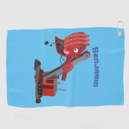 かわいい赤いスチームショベルディガー漫画イラストレーション ゴルフタオル (横)