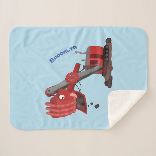 かわいい赤いスチームショベルディガー漫画イラストレーション シェルパブランケット (正面(横))