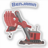 かわいい赤いスチームショベルディガー漫画イラストレーション シール (正面)