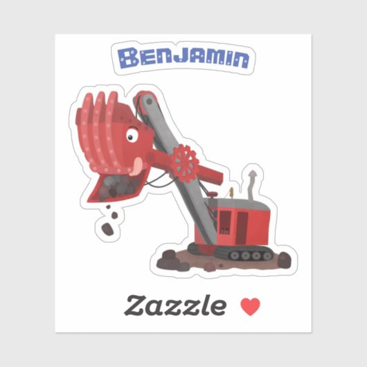 かわいい赤いスチームショベルディガー漫画イラストレーション シール (シート)