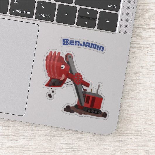 かわいい赤いスチームショベルディガー漫画イラストレーション シール (詳細)