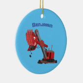 かわいい赤いスチームショベルディガー漫画イラストレーション セラミックオーナメント (右)