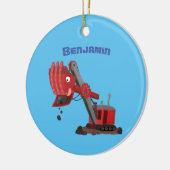 かわいい赤いスチームショベルディガー漫画イラストレーション セラミックオーナメント (左)