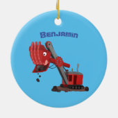 かわいい赤いスチームショベルディガー漫画イラストレーション セラミックオーナメント (裏面)