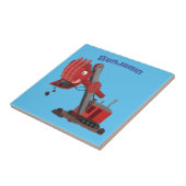 かわいい赤いスチームショベルディガー漫画イラストレーション タイル (側面)