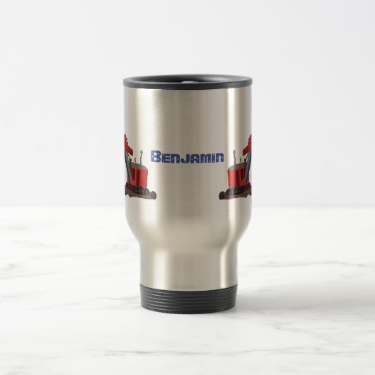 かわいい赤いスチームショベルディガー漫画イラストレーション トラベルマグ (中央)