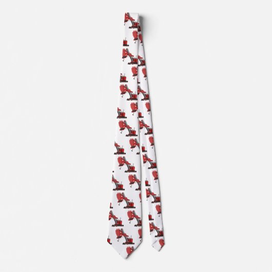 かわいい赤いスチームショベルディガー漫画イラストレーション ネクタイ (正面)