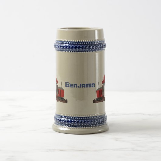 かわいい赤いスチームショベルディガー漫画イラストレーション ビールジョッキ (中央)