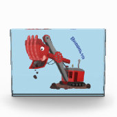 かわいい赤いスチームショベルディガー漫画イラストレーション フォトブロック (正面)