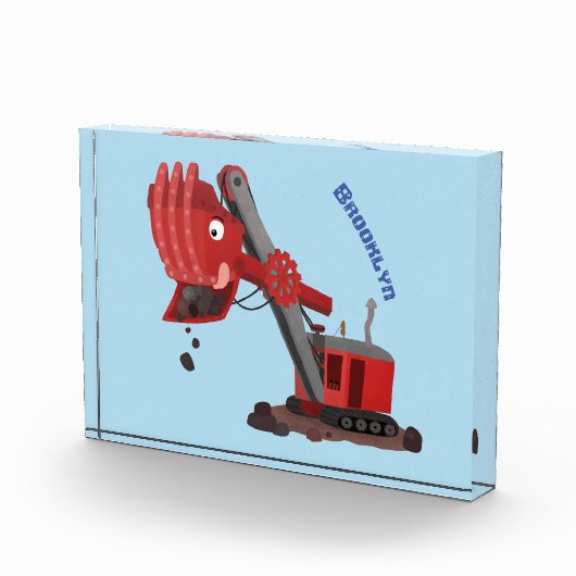 かわいい赤いスチームショベルディガー漫画イラストレーション フォトブロック (右)