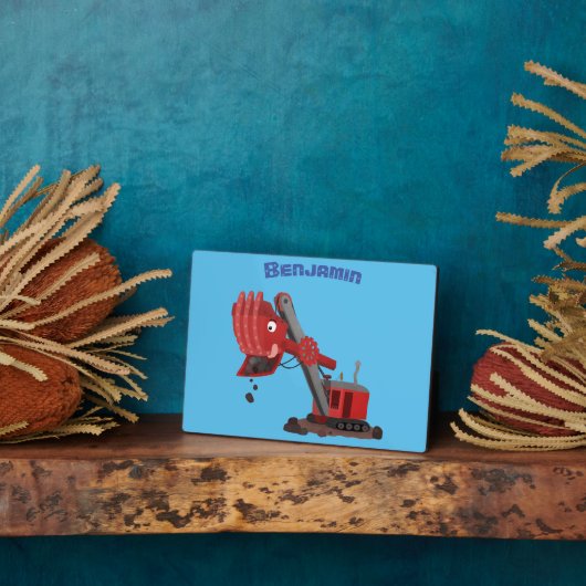 かわいい赤いスチームショベルディガー漫画イラストレーション フォトプラーク (側面)