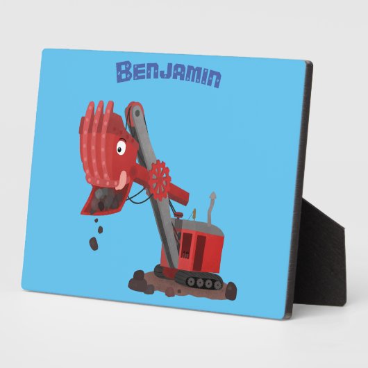 かわいい赤いスチームショベルディガー漫画イラストレーション フォトプラーク (側面)