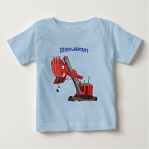 かわいい赤いスチームショベルディガー漫画イラストレーション ベビーTシャツ