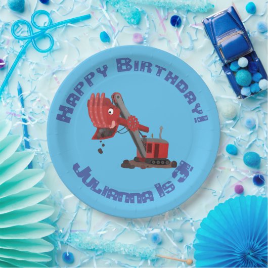 かわいい赤いスチームショベルディガー漫画イラストレーション ペーパープレート (パーティー)