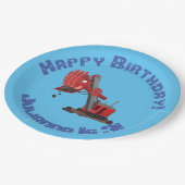 かわいい赤いスチームショベルディガー漫画イラストレーション ペーパープレート (アングル)